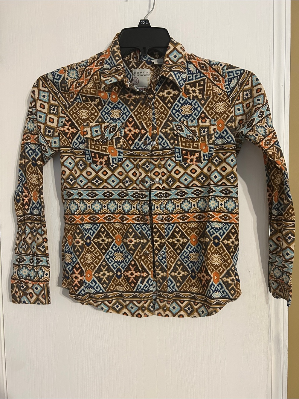 Roper Brown Blue Orange Patterned Button-Down Shirt